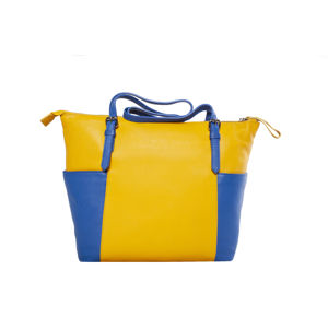 Žlto - modrá kožená kabelka